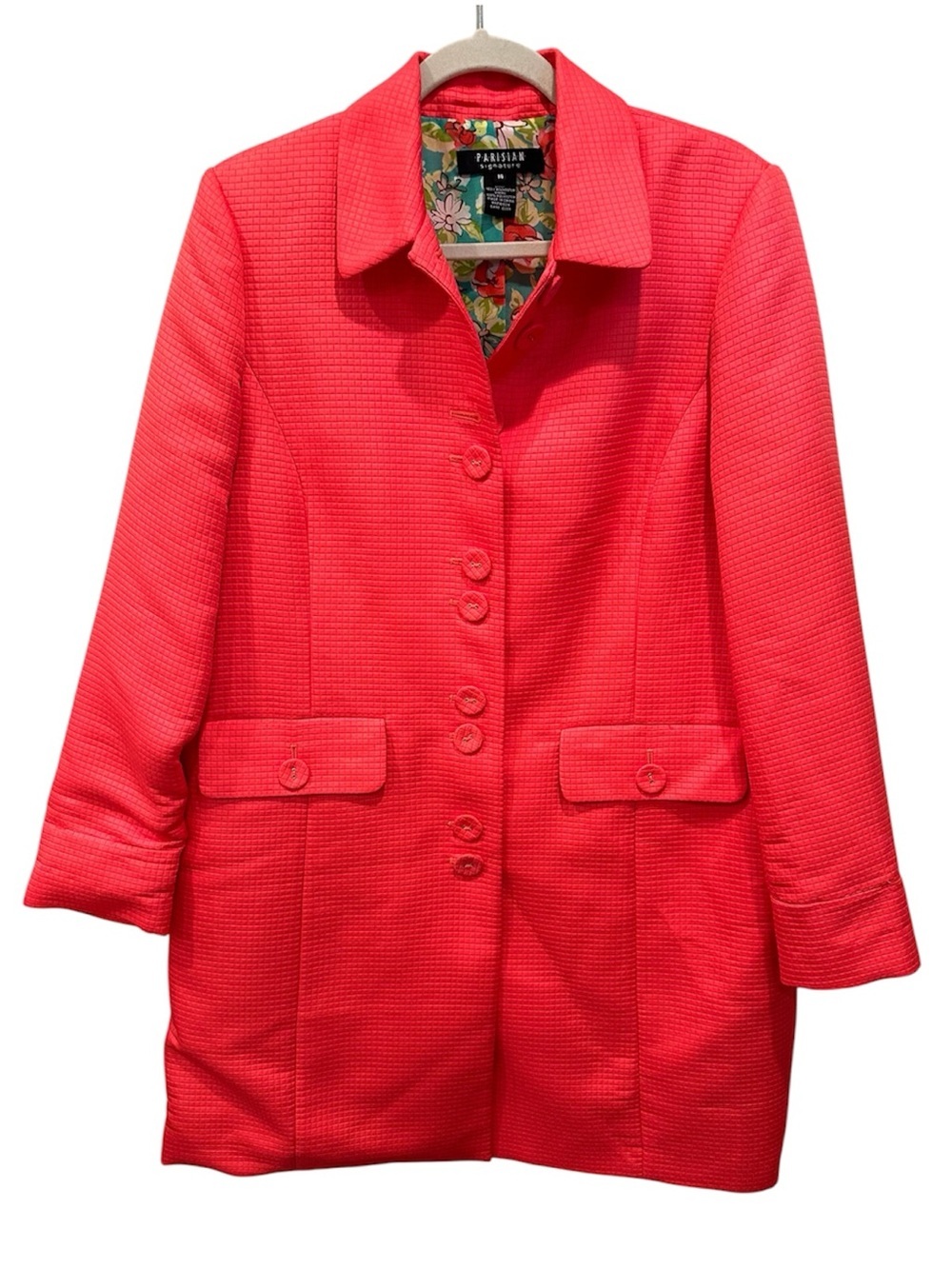 Parisian Coral Textured Button Front Coat Lined Business Preppy Career Sz 14